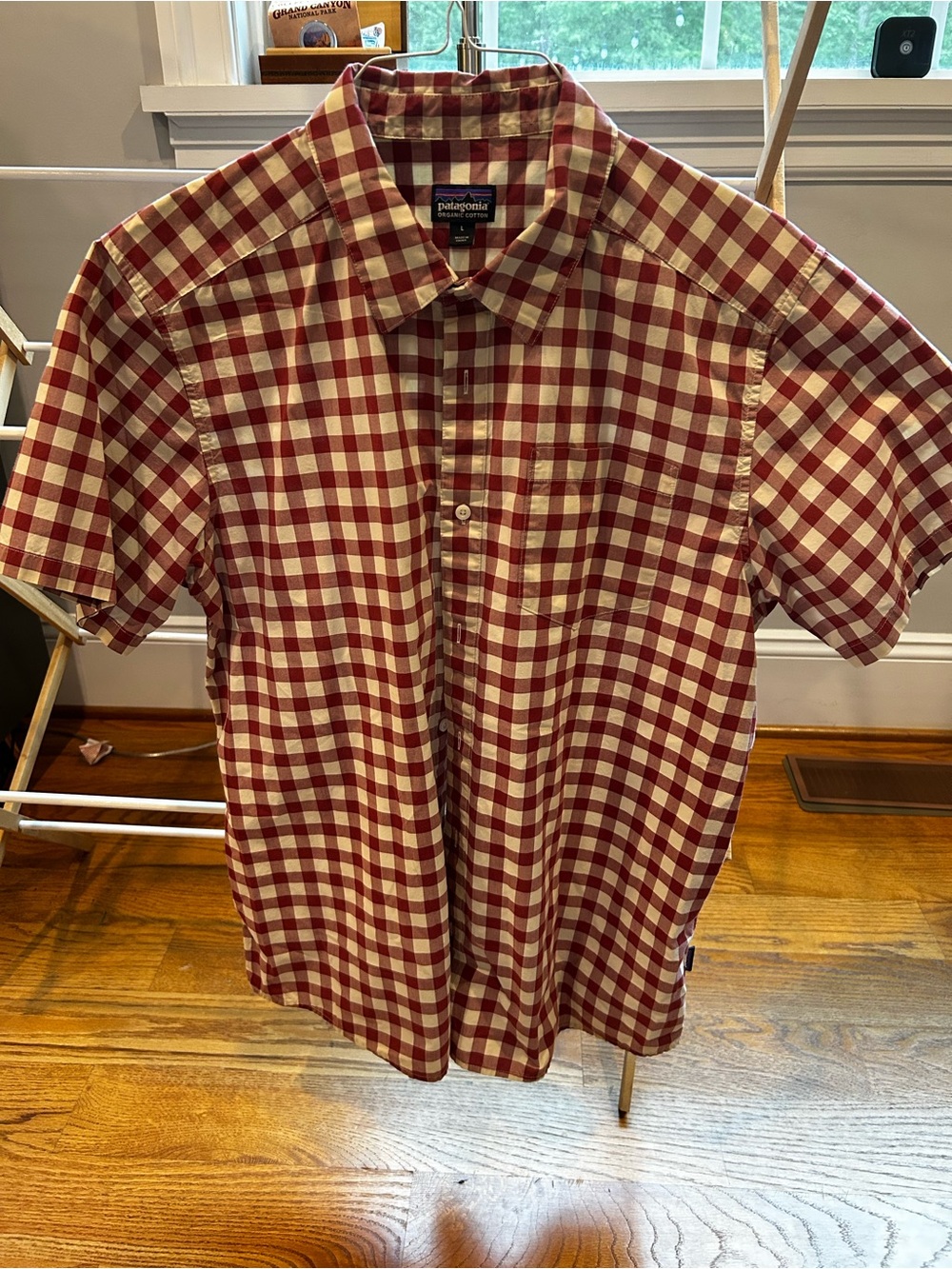 Patagonia Short-Sleeve Red and Cream Gingham Organic Cotton Button-Down Shirt